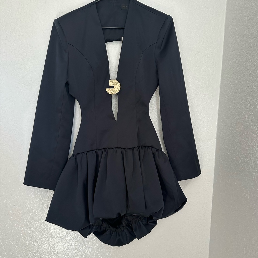 Zara Black Long Sleeve Dress with Gold Accent